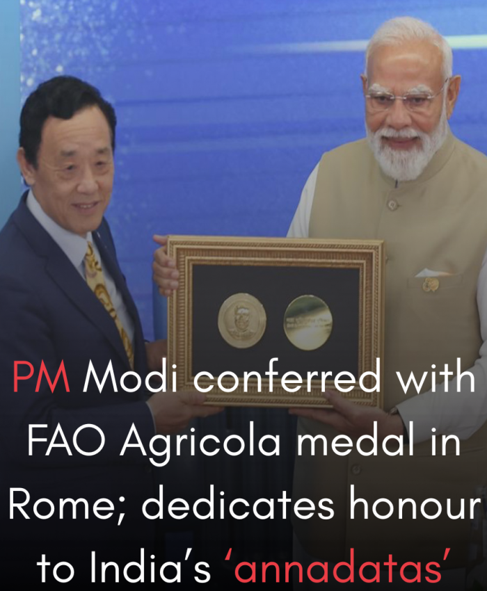 PM Modi conferred with FAO Agricola medal in Rome; dedicates honour to India’s ‘annadatas’
